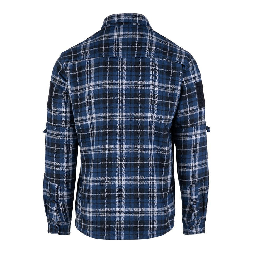Camisa de franela CONTRACTOR a cuadros azul con 6 bolsillos y paneles de velcro