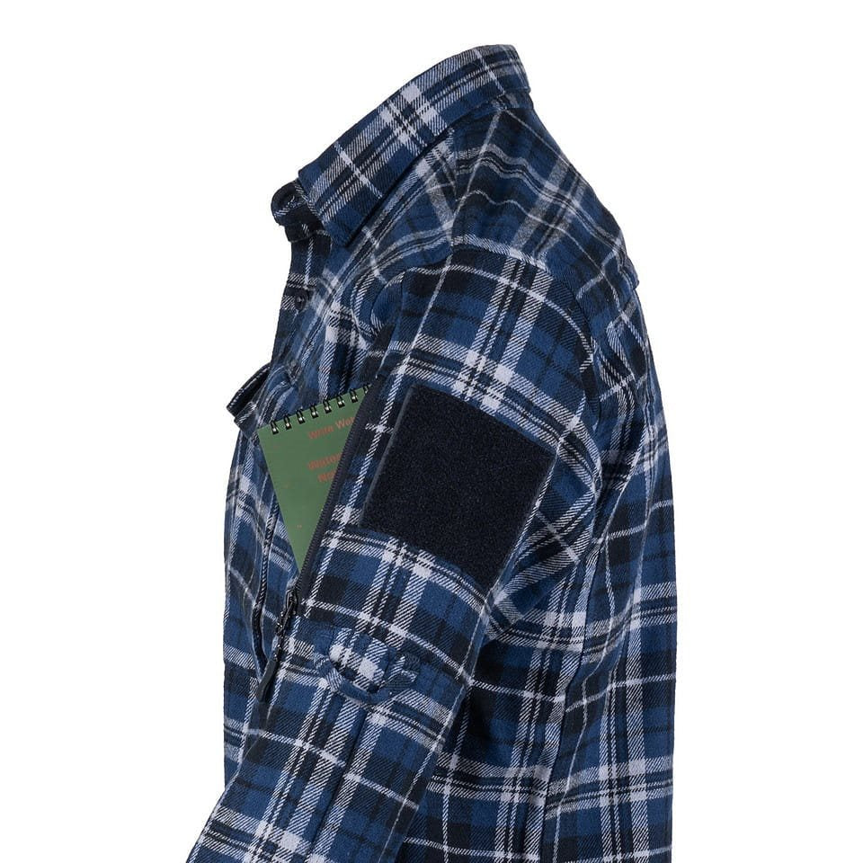Camisa de franela CONTRACTOR a cuadros azul con 6 bolsillos y paneles de velcro