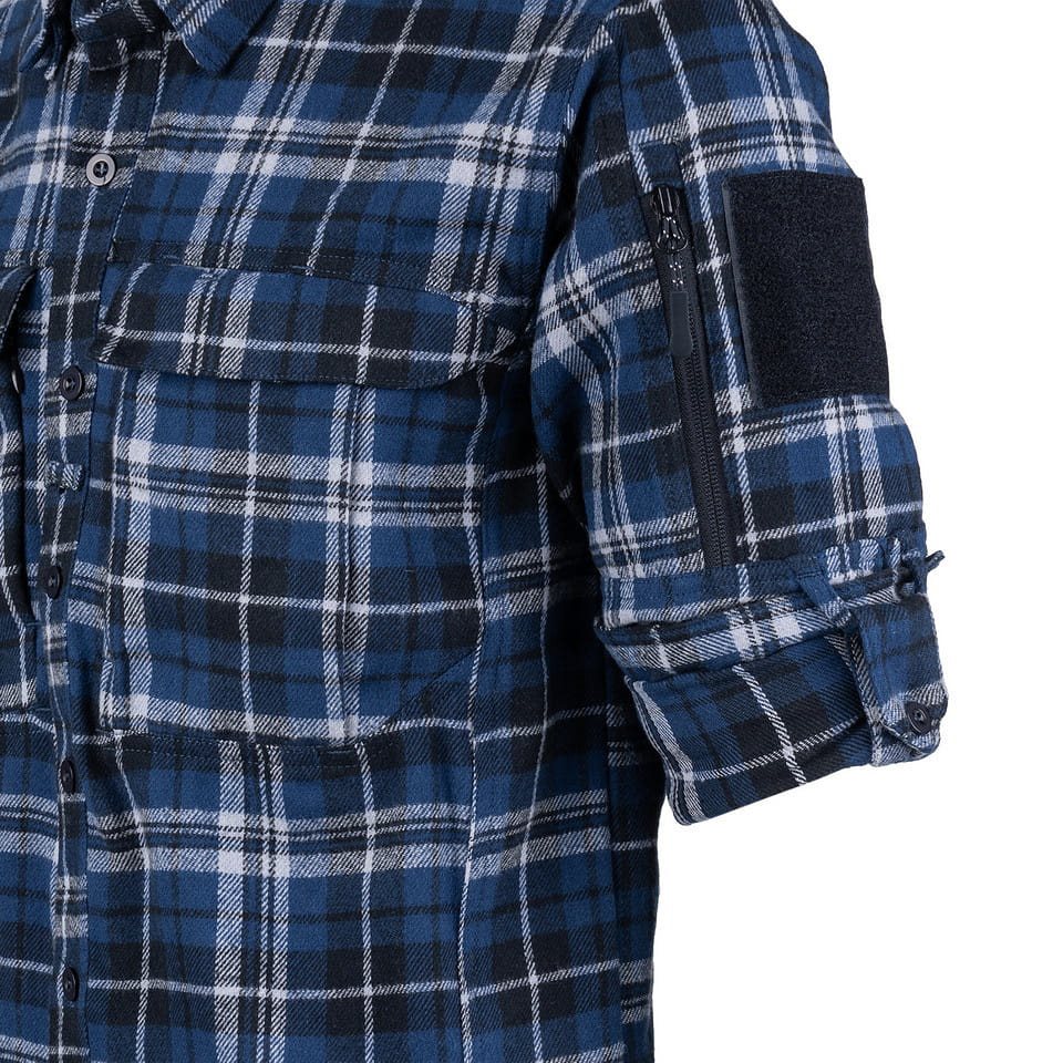 Camisa de franela CONTRACTOR a cuadros azul con 6 bolsillos y paneles de velcro