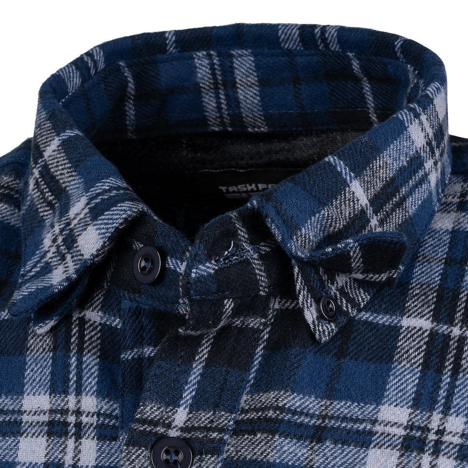 Camisa de franela CONTRACTOR a cuadros azul con 6 bolsillos y paneles de velcro