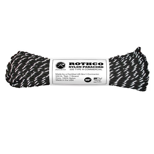 Cuerda paracord negra de nylon 4 mm 30 m con hilos reflectantes