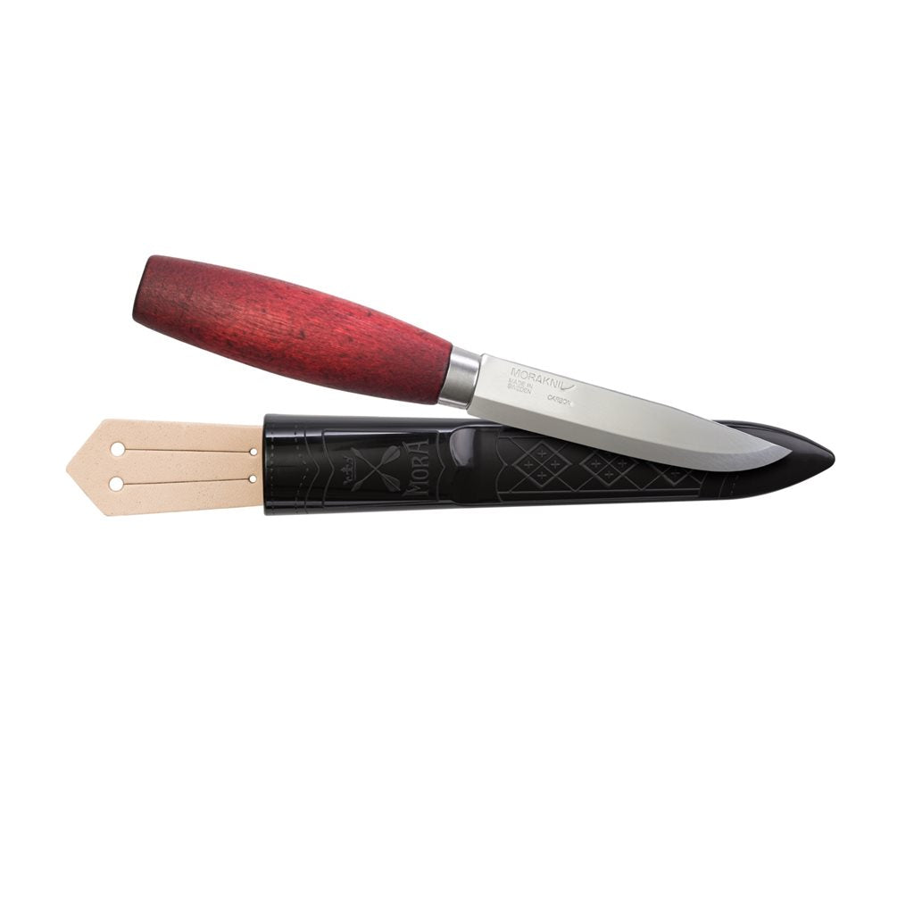 Cuchillo MORA Classic No.2 rojo con hoja de acero al carbono y mango de abedul lacado