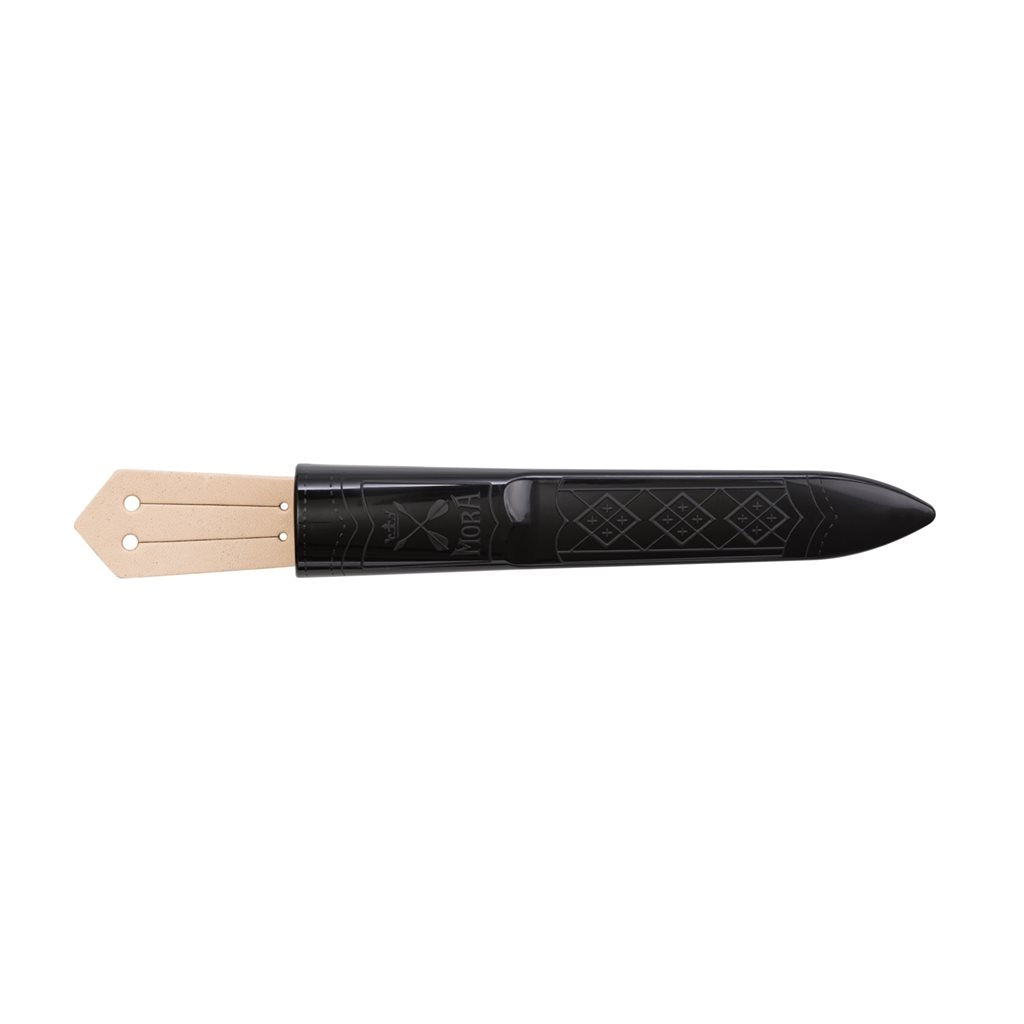 Cuchillo MORA Classic No.2F rojo con hoja de acero al carbono y funda plástica