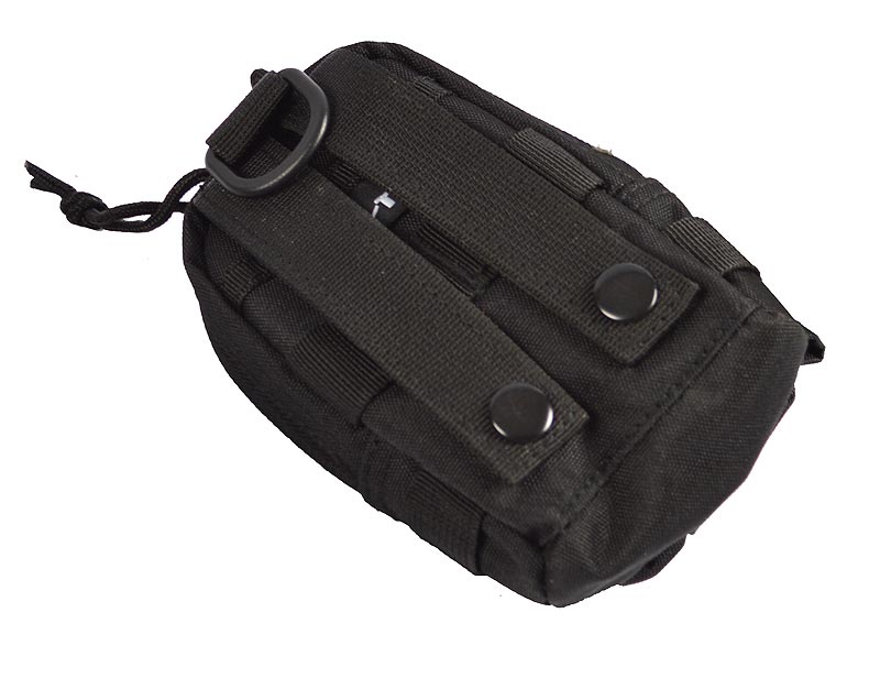 Funda negra para cinturón y MOLLE, apta para móvil o cámara, con cierre de cremallera y bolsillos integrados.