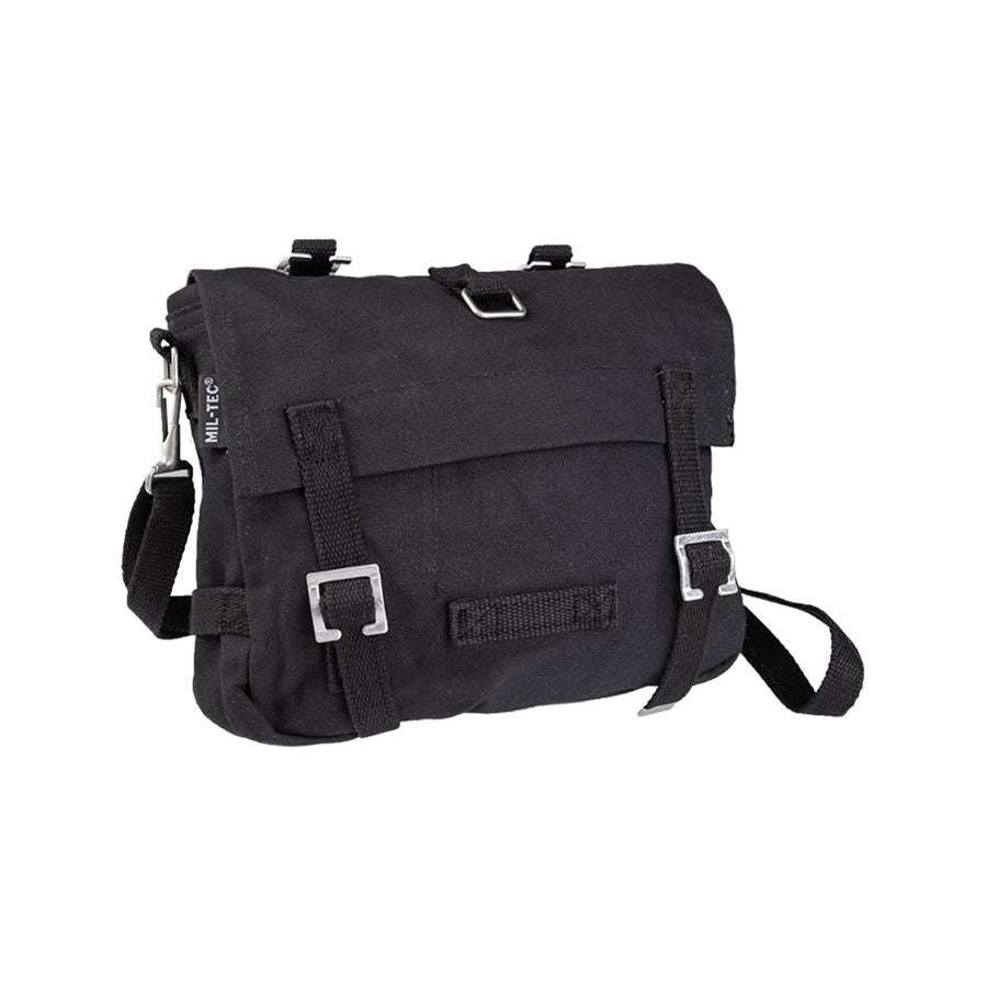 Bolsa bandolera BW negra 23x30x8 cm, 3 compartimentos, 100% algodon