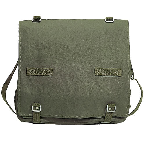 Bolsa bandolera grande de algodón verde con 3 bolsillos interiores, bolsillo exterior y hebillas metálicas