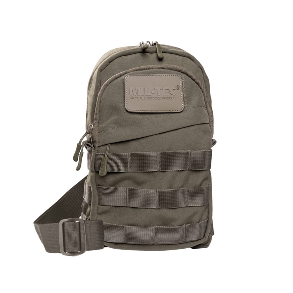 Mochila Crossbody verde con MOLLE, fabricada en poliéster 700D