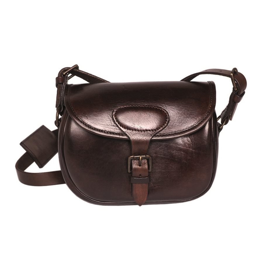 Bolso bandolera de cuero marrón con hebilla y correa, 27,5 x 12 x 18 cm