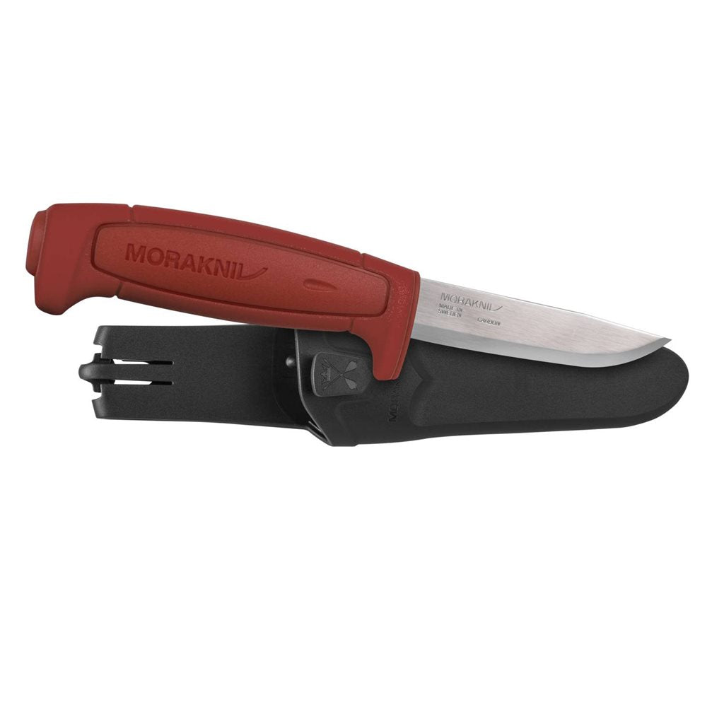 Cuchillo Mora Basic 511 rojo con hoja fija de acero al carbono, 20,6 cm y funda de plástico