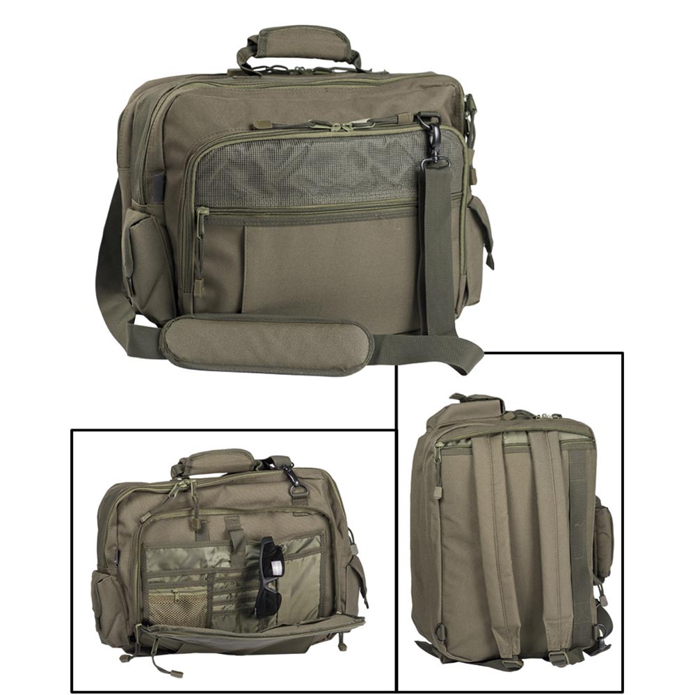 Bolsa AVIATOR verde para documentos y portátil con correa ajustable y bolsillo exterior