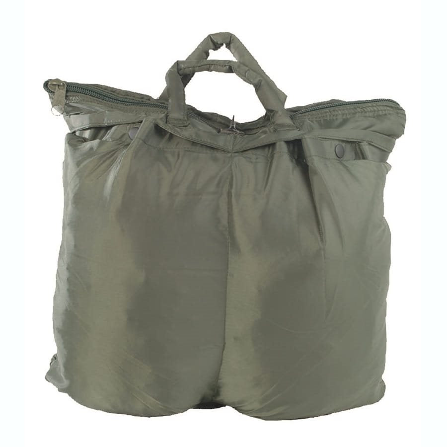Bolsa US para casco verde de nylon con asa y bolsillos laterales