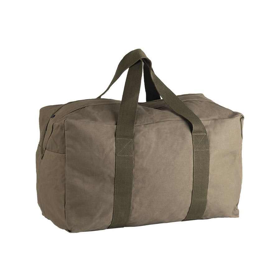 Bolsa piloto MIL-TEC de algodón grande verde, modelo BW, cierre con cremallera y solapa con botones