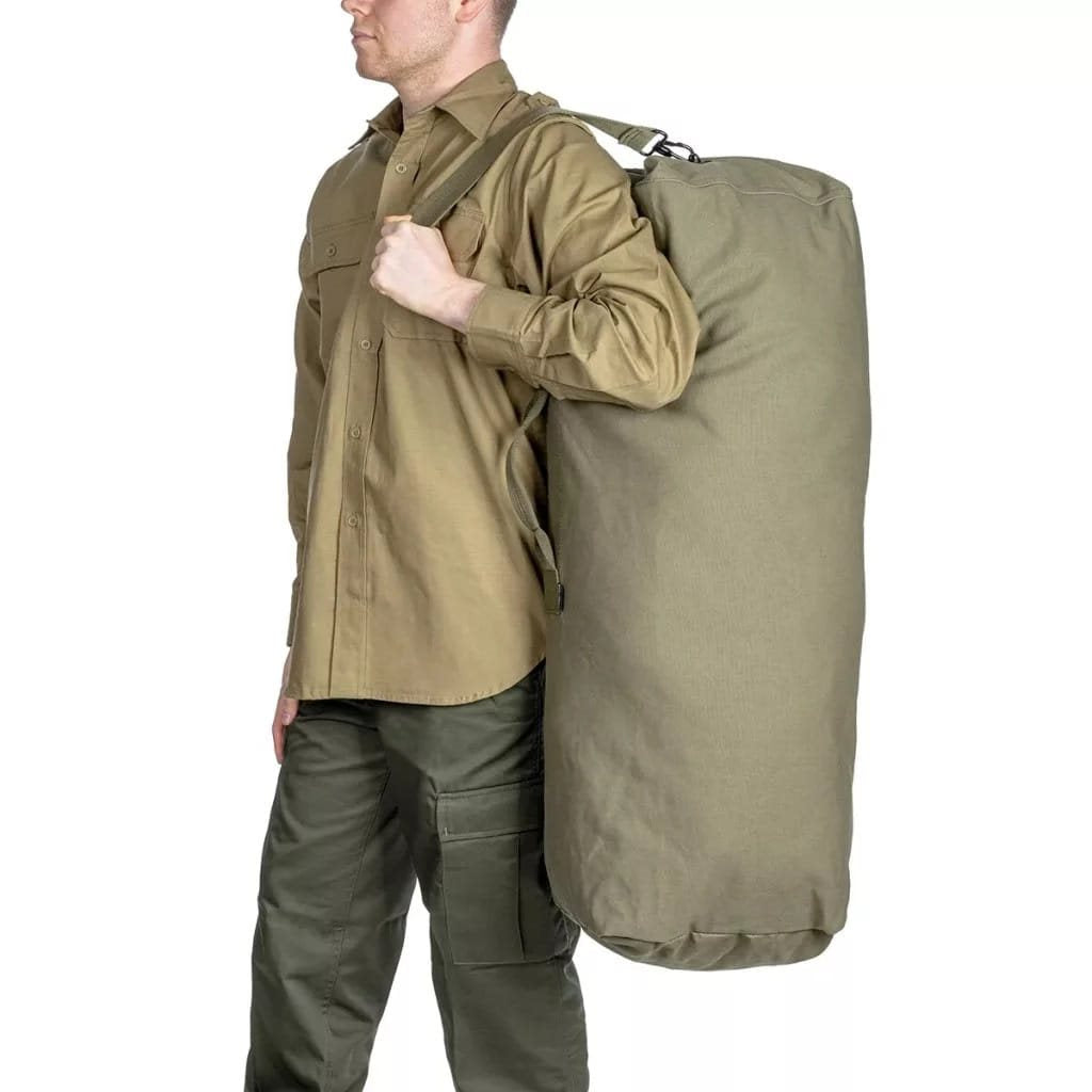 Saco marinero US verde de algodón (105 x 60 cm) con asa de mano y correa para hombro