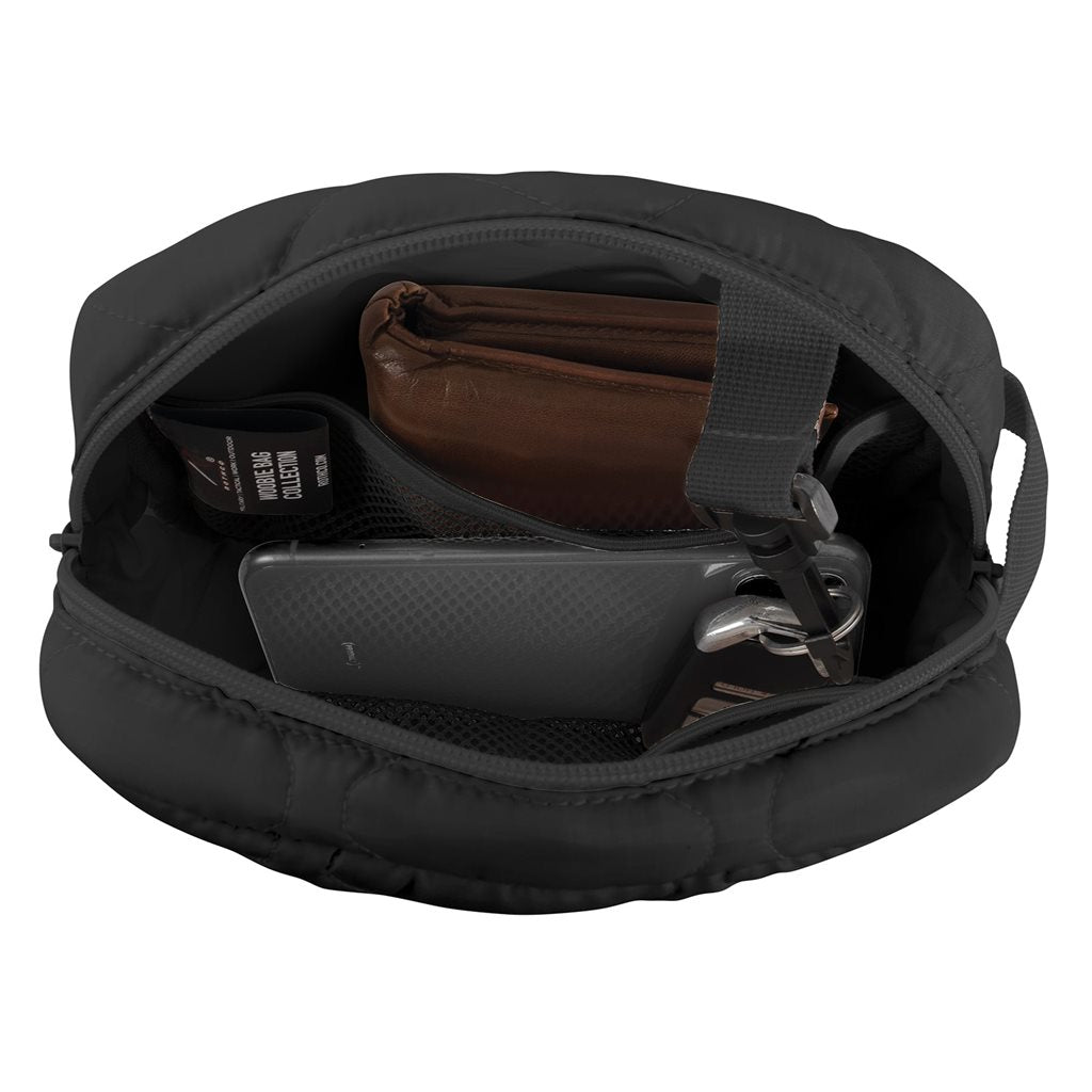 Bolso bandolera Woobie Crossbody negro, estilo acolchado con ligero relleno
