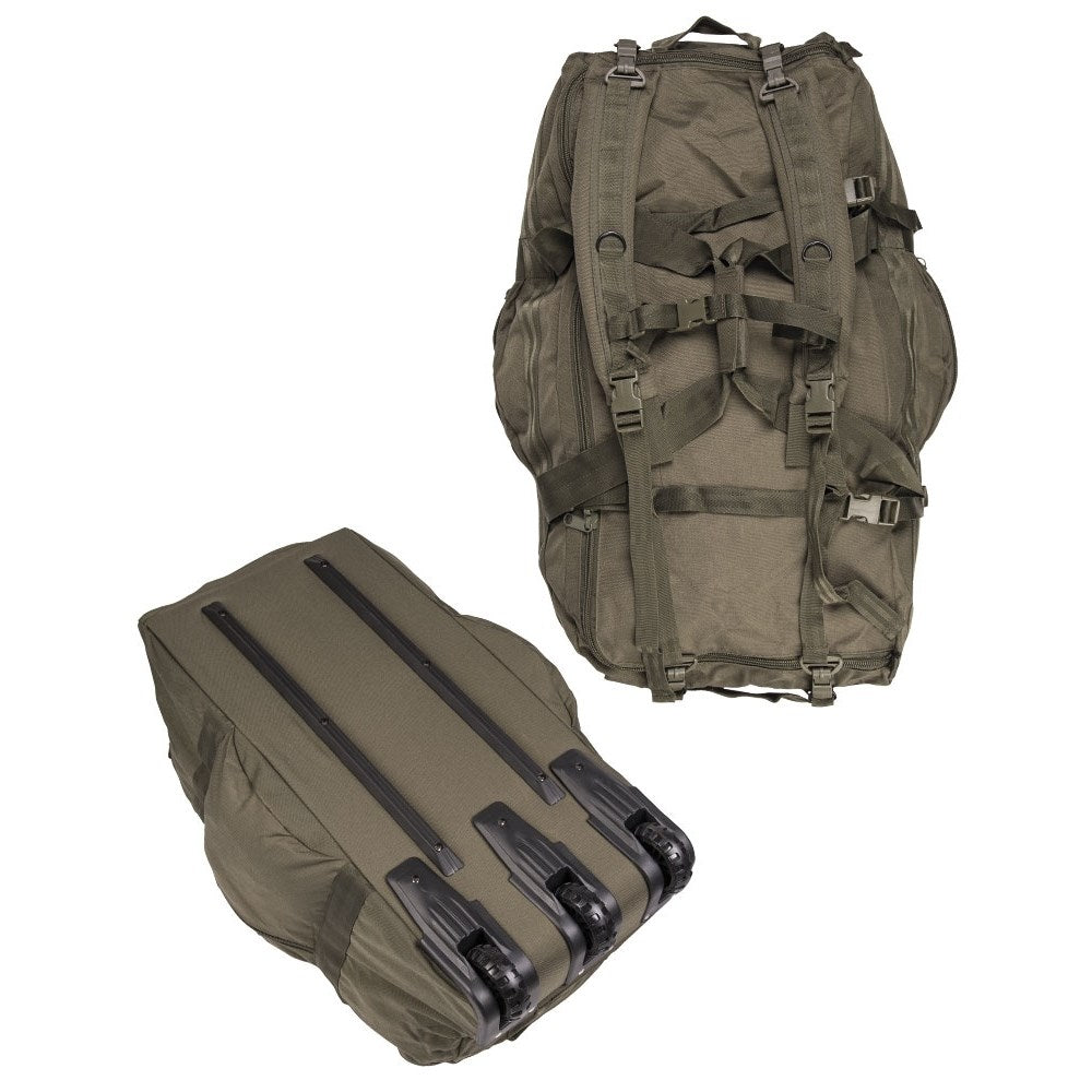 Bolsa de viaje grande verde con ruedas convertible en mochila