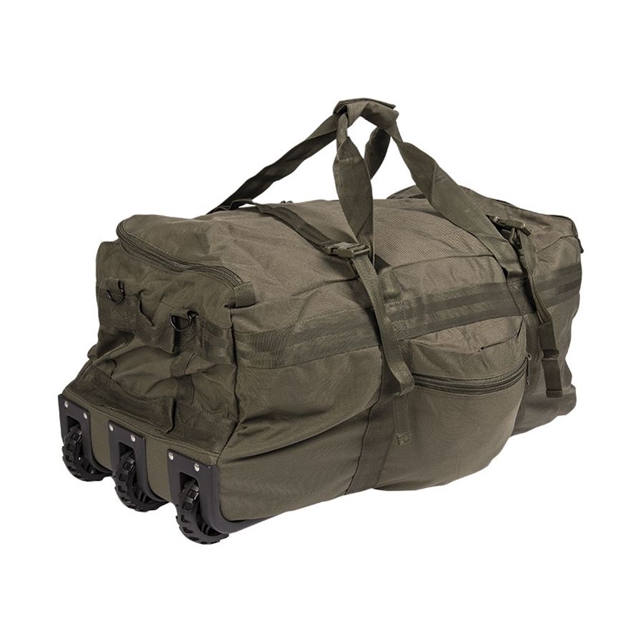 Bolsa de viaje grande verde con ruedas convertible en mochila