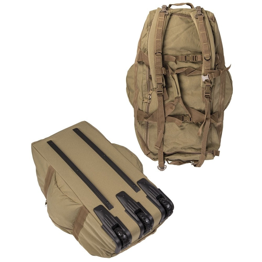 Bolsa de viaje grande verde con ruedas convertible en mochila