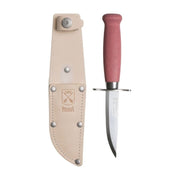 Cuchillo SCOUT 39 rojo con funda de cuero, mango de abedul y hoja de acero 12C27
