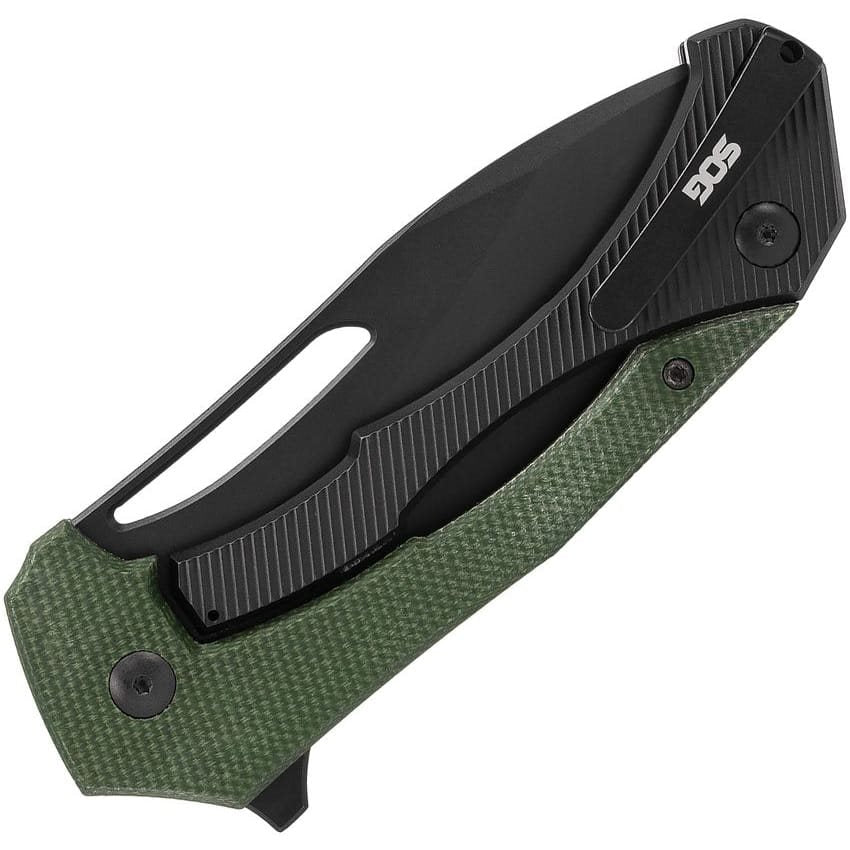 Navaja plegable BULWARK FL verde con hoja drop point negra PVD en Cryo D2 y filo liso