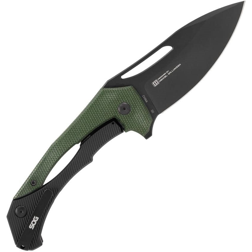 Navaja plegable BULWARK FL verde con hoja drop point negra PVD en Cryo D2 y filo liso