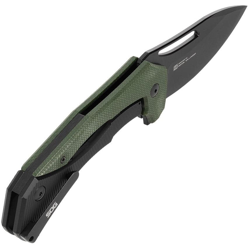 Navaja plegable BULWARK FL verde con hoja drop point negra PVD en Cryo D2 y filo liso