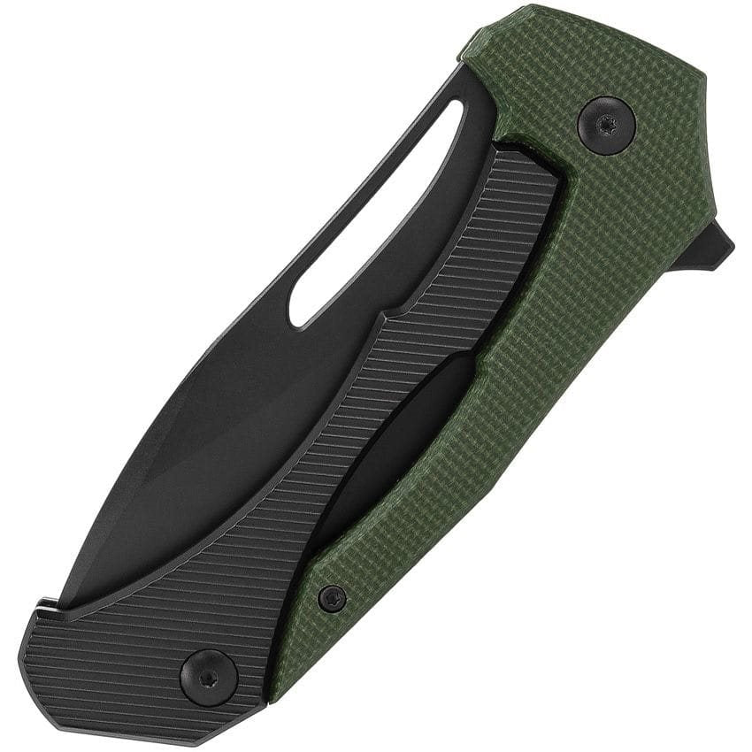 Navaja plegable BULWARK FL verde con hoja drop point negra PVD en Cryo D2 y filo liso