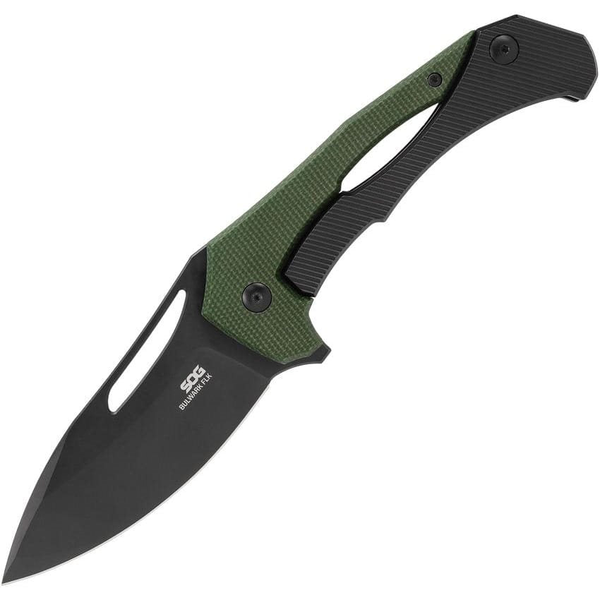Navaja plegable BULWARK FL verde con hoja drop point negra PVD en Cryo D2 y filo liso