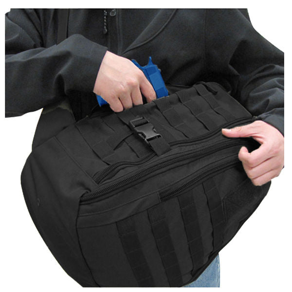 Mochila táctica MOLLE Sling negra, vista del producto