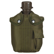 Cantimplora militar US con funda verde y bolsillo, vista del conjunto