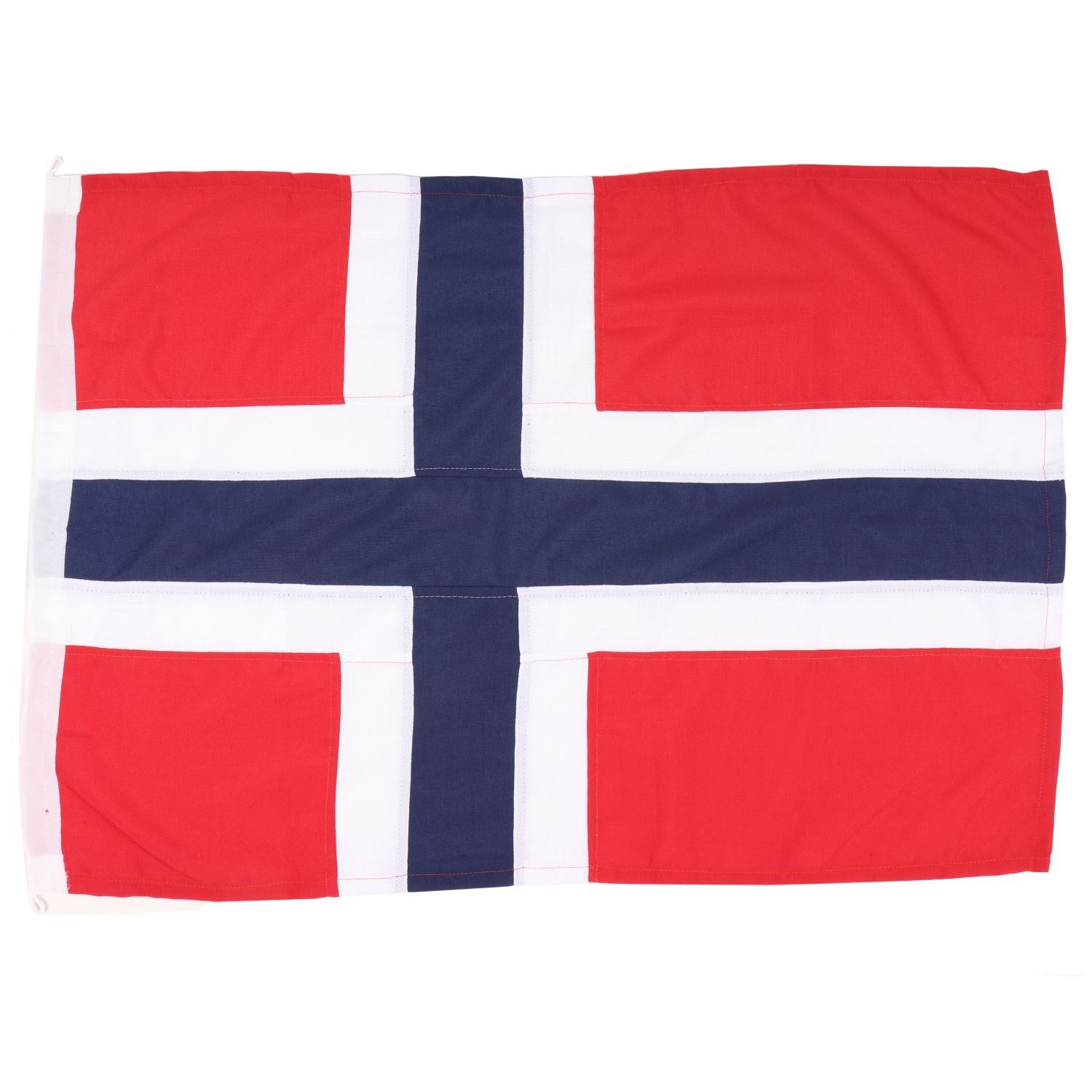 Bandera nacional de Noruega de tela, cosida, 75×52 cm, borde reforzado en poliéster y dos ojetes para colgar