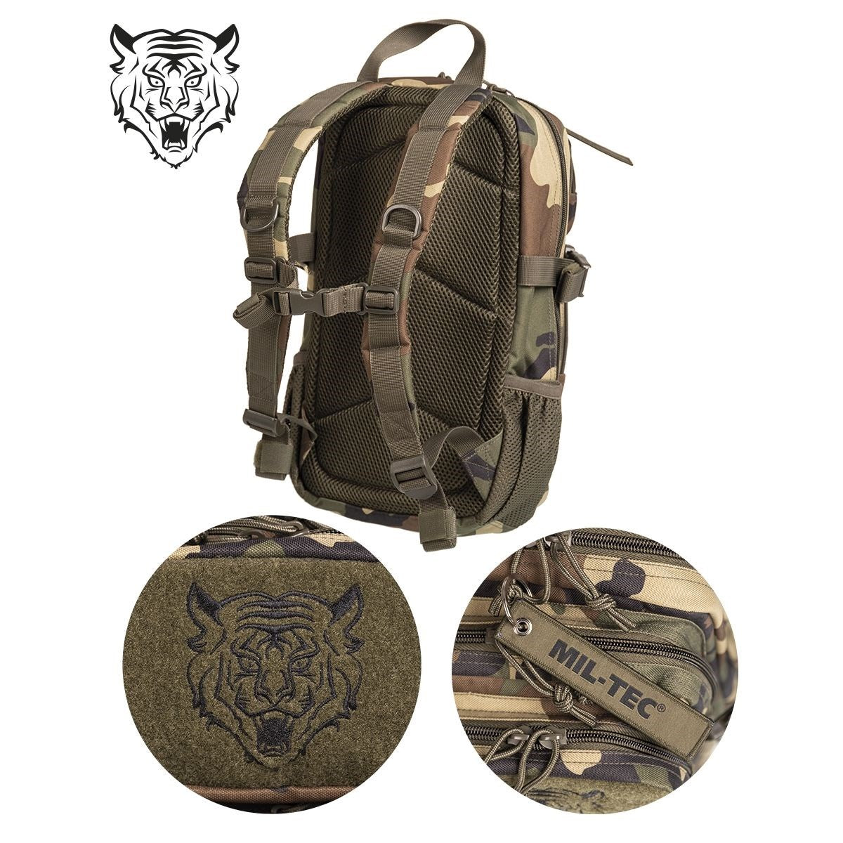 Mochila infantil US ASSAULT Woodland, 14 L, 38x23x20 cm, espalda acolchada y tirantes ergonómicos