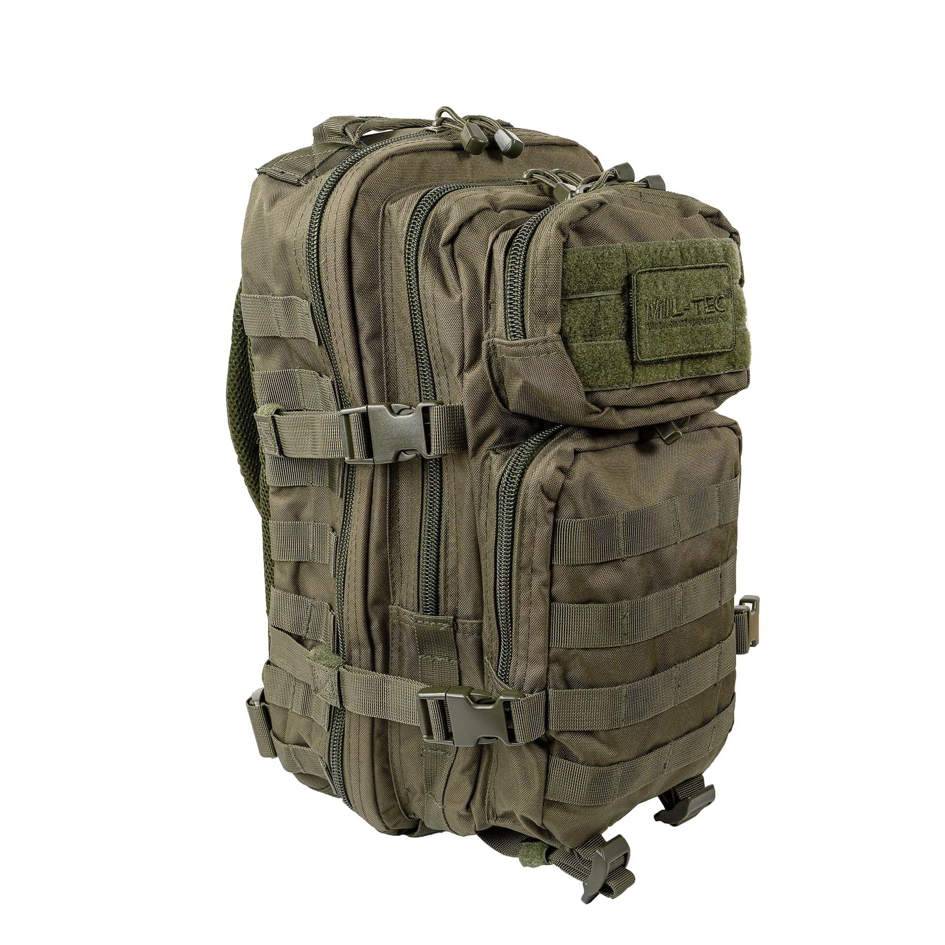 Mochila ASSAULT I pequeña verde 20 L vista frontal con sistema MOLLE
