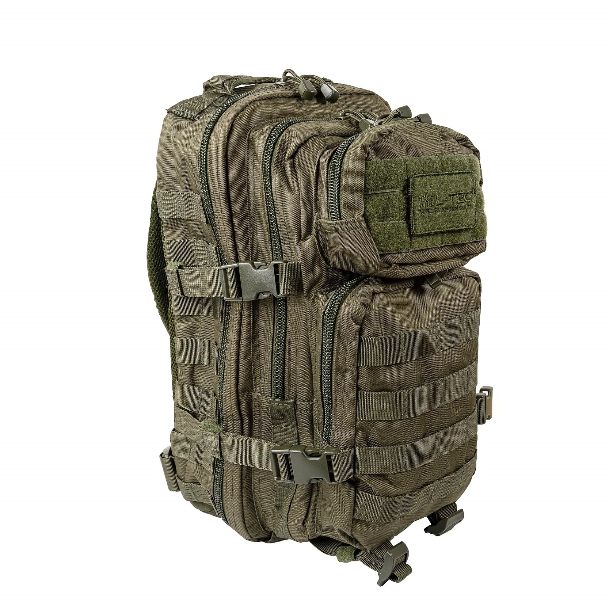 Mochila ASSAULT I pequeña verde 20 L vista frontal con sistema MOLLE