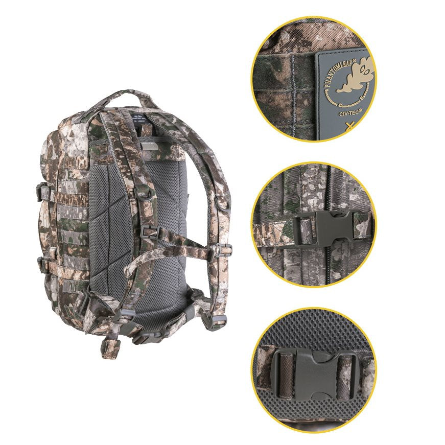 Mochila ASSAULT I pequeña 20 l en color oliva con sistema MOLLE, vista frontal
