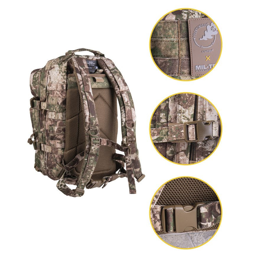 Mochila ASSAULT I pequeña 20 l en color oliva con sistema MOLLE, vista frontal
