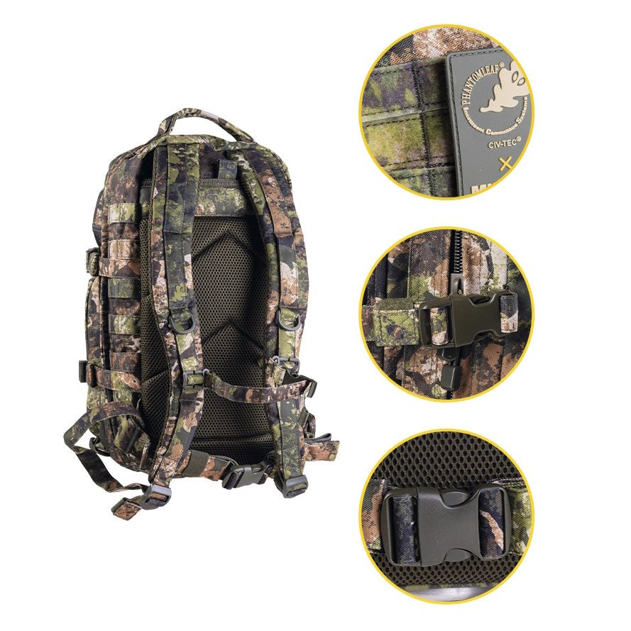 Mochila ASSAULT I pequeña 20 l en color oliva con sistema MOLLE, vista frontal