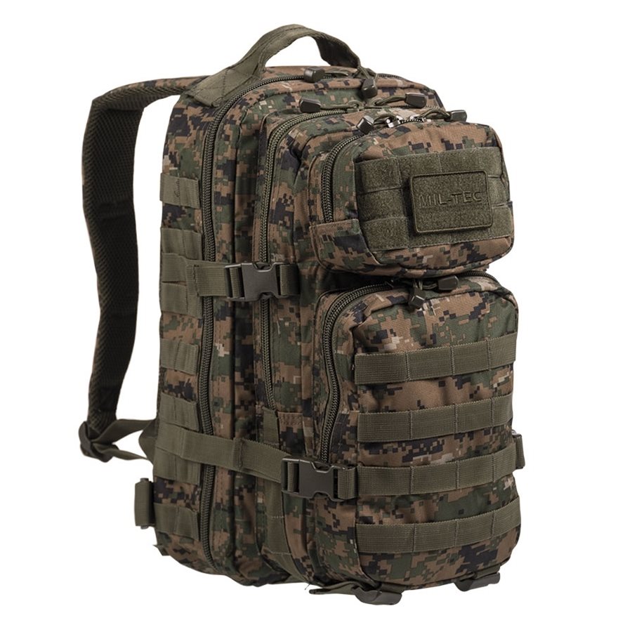 Mochila ASSAULT I pequeña 20 l en color oliva con sistema MOLLE, vista frontal