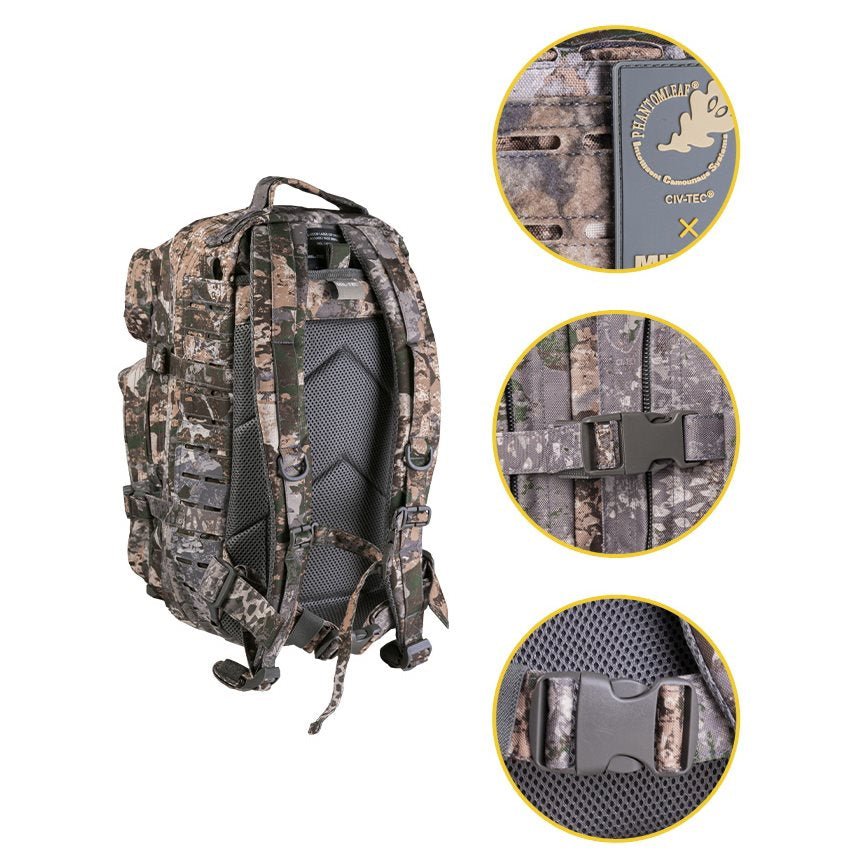 Mochila táctica ASSAULT I Laser Cut en color oscuro con panel láser y sistema MOLLE