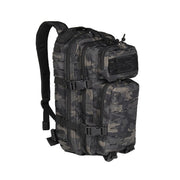Mochila táctica ASSAULT I Laser Cut, pequeña, muestra correas MOLLE y bolsillos exteriores