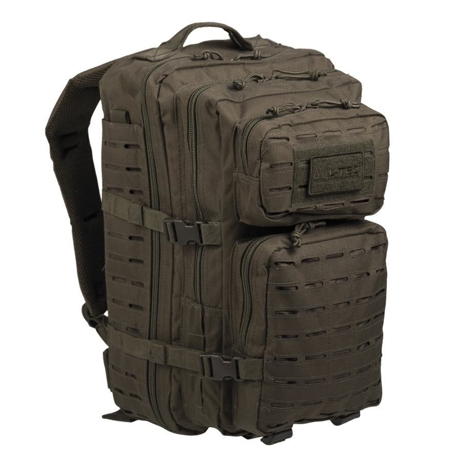 Mochila táctica ASSAULT II Laser Cut verde 36 L con sistema MOLLE y dos bolsillos exteriores