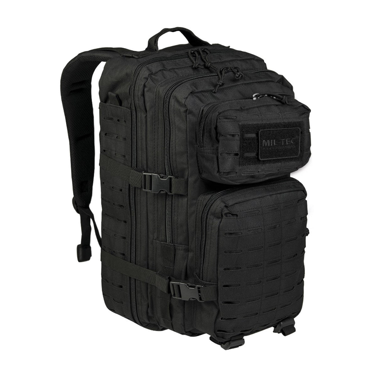Mochila ASSAULT II Laser Cut verde, 36 L aprox., sistema MOLLE, dos compartimentos principales y dos bolsillos exteriores