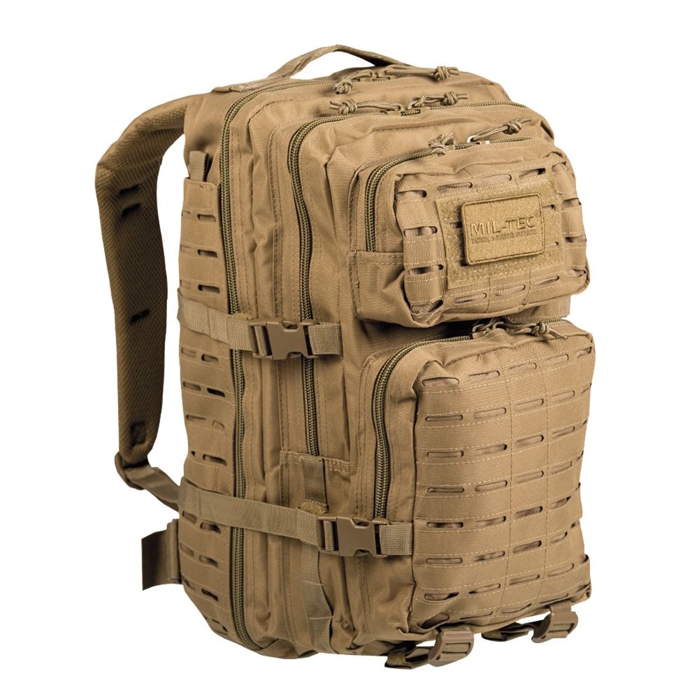 Mochila ASSAULT II Laser Cut verde, 36 L aprox., sistema MOLLE, dos compartimentos principales y dos bolsillos exteriores