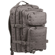 Mochila ASSAULT II LASER CUT gran Urban Grey vista frontal con sistema MOLLE y varios compartimentos