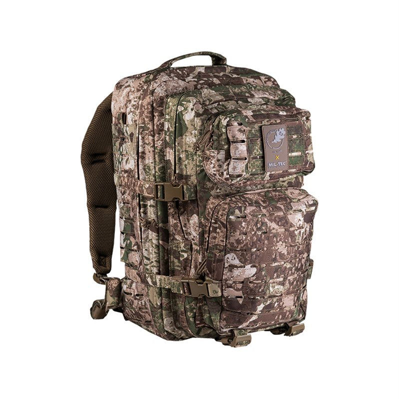 Mochila ASSAULT II Laser Cut verde, 36 L aprox., sistema MOLLE, dos compartimentos principales y dos bolsillos exteriores