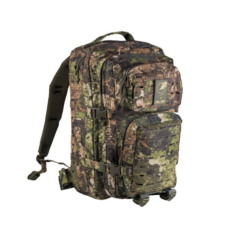 Mochila ASSAULT II Laser Cut verde, 36 L aprox., sistema MOLLE, dos compartimentos principales y dos bolsillos exteriores