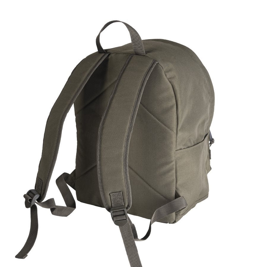 Mochila CITYSCAPE 20 L verde MIL-TEC vista frontal mostrando bolsillo MOLLE y bolsillos laterales