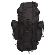 Mochila BW de combate negra vista frontal, dos compartimentos y bolsillo interior desmontable