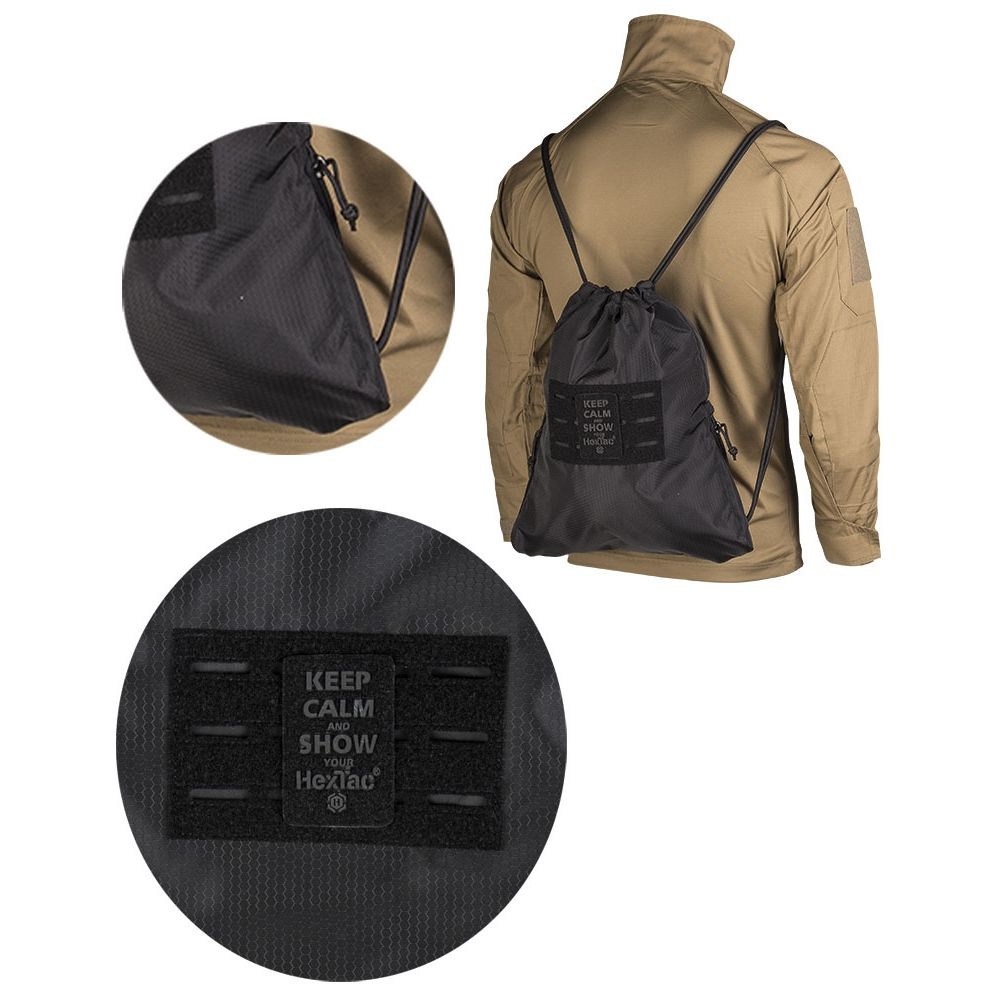 Mochila HEXTAC deportiva verde vista frontal con panel MOLLE, panel de velcro y estructura hexagonal HexTac, capacidad 7 litros
