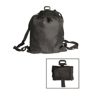 Mochila Roll-Up negra plegable y ligera enrollada