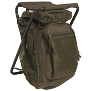Mochila verde con asiento plegable 20l, compacta y ligera para camping y senderismo